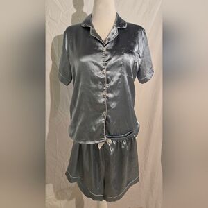 Women's Satin Pajama Set - Blue